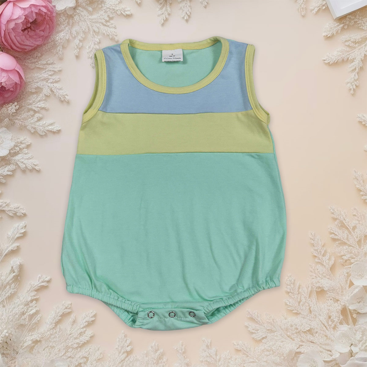 Baby Clothing Yellow - Noworodek Chłopiec Bez Rękawów Niebiesko-Żółto-Aqua Rampersy