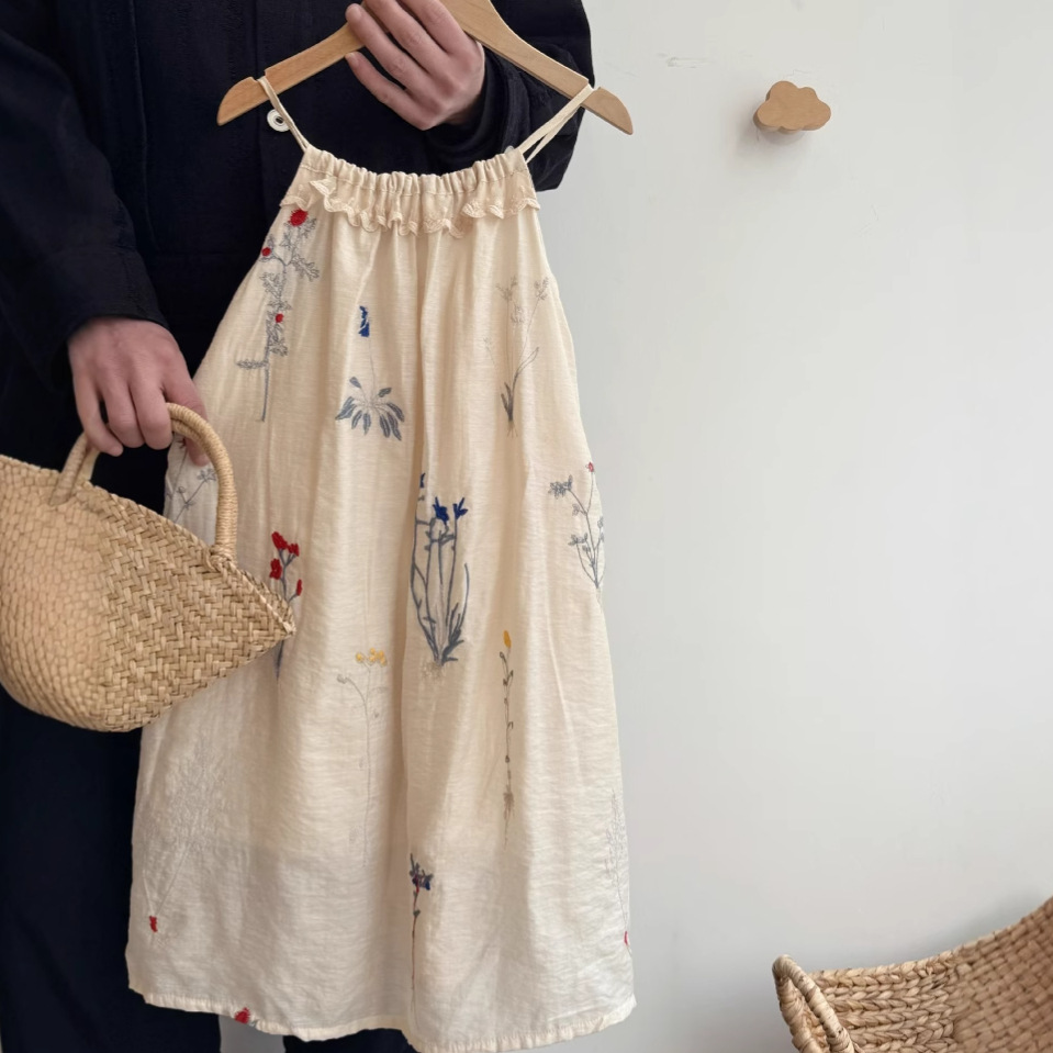 Baby Clothing Korea - 2025 Mori duszpasterska sukienka dziewczęca kwiatowa
